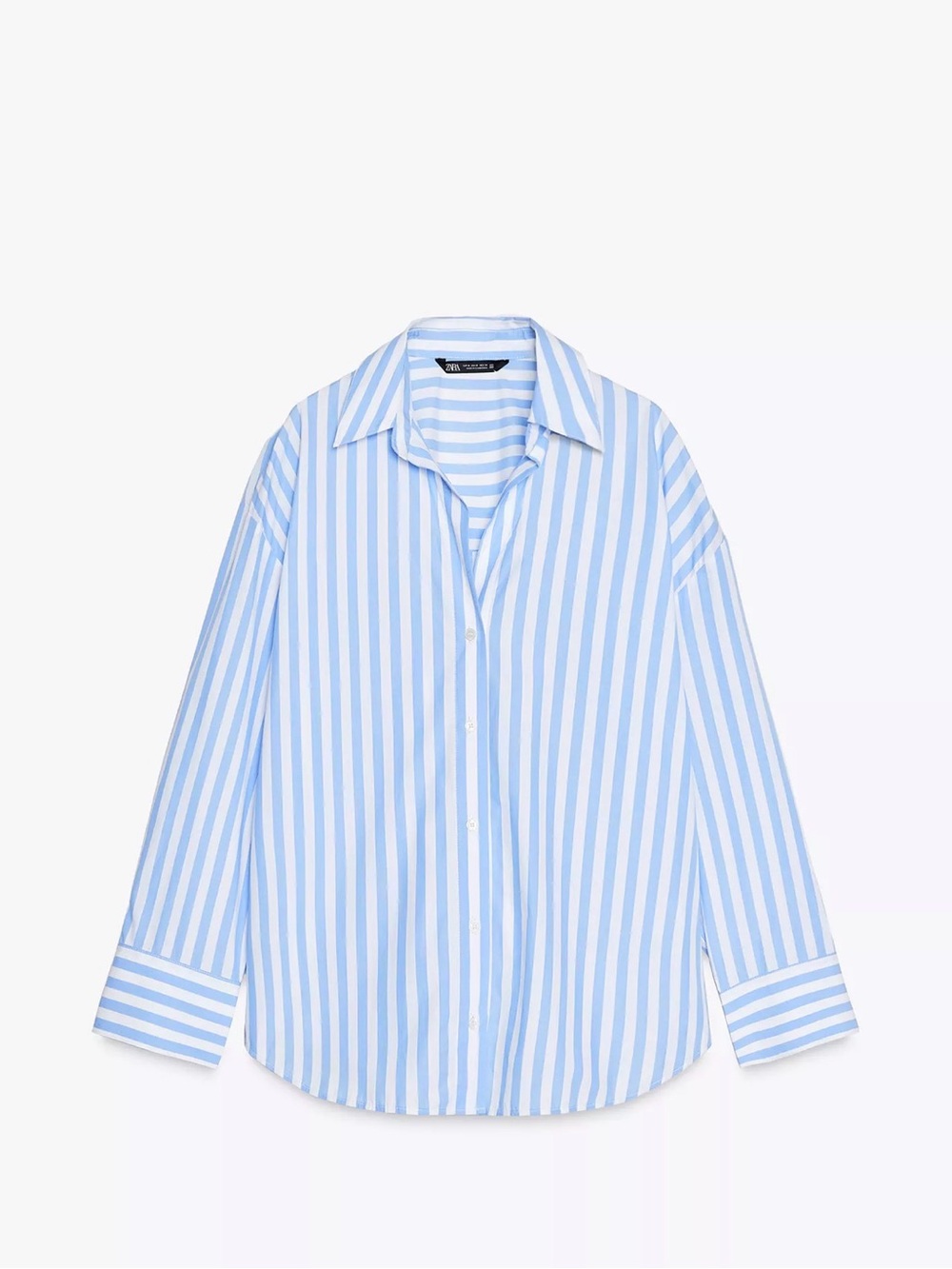 Zara Light Blue and White Striped Poplin Shirt